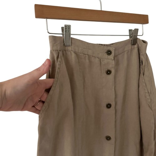 Falda Midi Gudrun Sjoden Beige Marrón Botón Frontal 100% Lino Bolsillos Talla S - Imagen 3 de 9