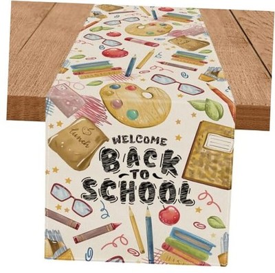  Welcome Back to School Table Runner Books Pencil Glasses Students First Day 