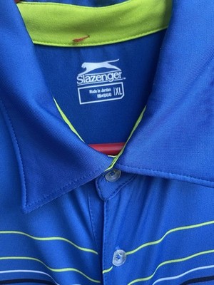 Slazenger Men s Polo Shirt XL Royal Blue Lime Stripe Short Sleeve Golf Activewea