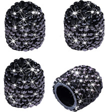 Valve Stem Caps 4 Pack Handmade Black Crystal Rhinestone Universal Car Tire Val