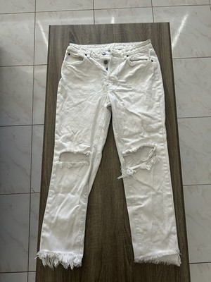 Current/Elliott White Distressed Skinny Jeans Slim Fit Mid Rise 5-Pocket Cotton
