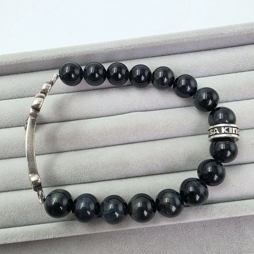 KING BABY Bracelet Cross SV925 Blue Tiger Eye USA #0626 - Image 3 of 4