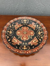 Large Chinese Decorative Plate 15" Black Red Gold Porcelain Asian Art