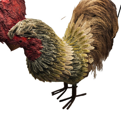 Vintage Handmade Straw and Feather Rooster Statues
