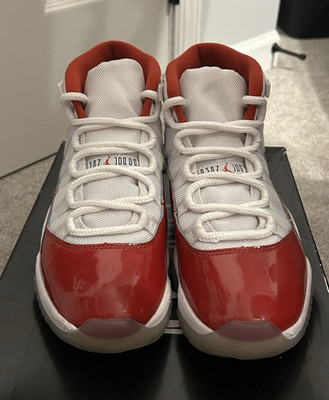 Jordan Air Jordan 11 Cherry High Top White Red Retro Men's Athletic Sneakers