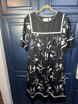 Go Softly Patio House Dress Leisure Black White Size S Muumuu Cotton Hip Pockets