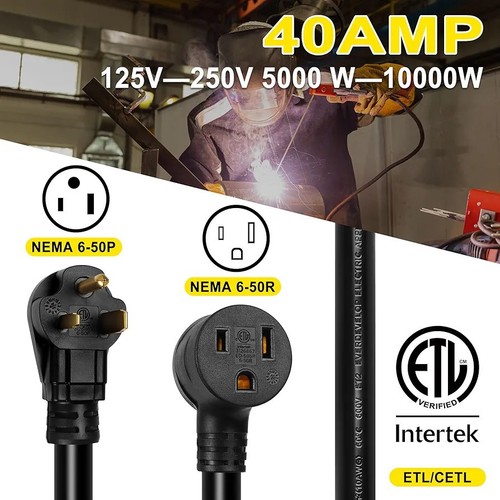 POWGRN Schweißverlängerungskabel – 40A, 8 AWG, 12 M, NEMA 6-50, ETL-zertifiziert
