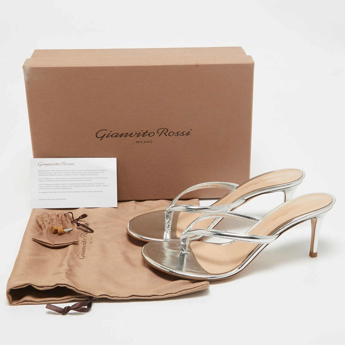 Gianvito Rossi Silver Patent Leather Calypso Thong Sandals