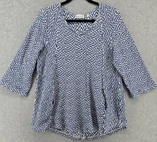 Habitat Top Womens Large Pockets Tunic Blue Retro Stretch Textured Knit