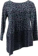 Attitudes Renee 3/4 Sleeve Pleated Asymmetric Top Navy PXL NEW (1134)