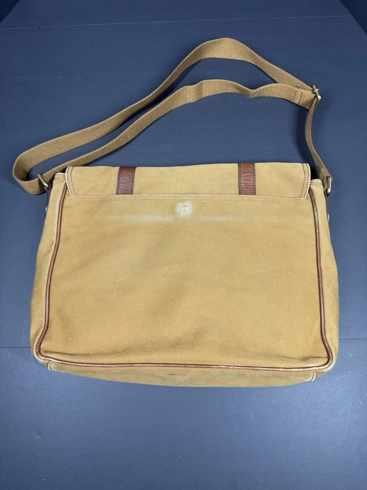 Bolsa carteiro vintage fóssil de lona e couro tiracolo bolsa para laptop computador - Imagem 3 de 4