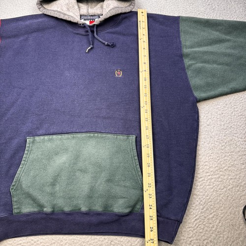 Vintage Tommy Hilfiger Hoodie Mens Large Crest Colorblock Pullover USA 90s - Picture 9 of 12
