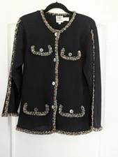 Vintage Fia Italia Handloomed Cardigan Sweater Knit Black Button Front Womens M