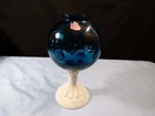 Fenton Jamestown Blue Glass Coin Dot Footed Ivy Ball Vase w/ Milk Glass Foot