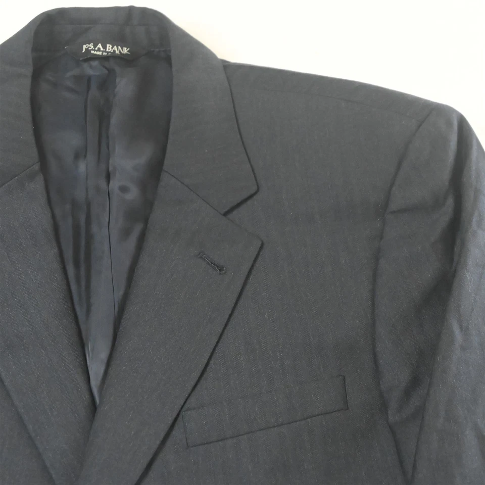 Jos A Bank 43R 44R 34x32 Azul Marino Espiga 100% Lana Hombres Chaqueta Pantalones Traje Foto 3 de 4