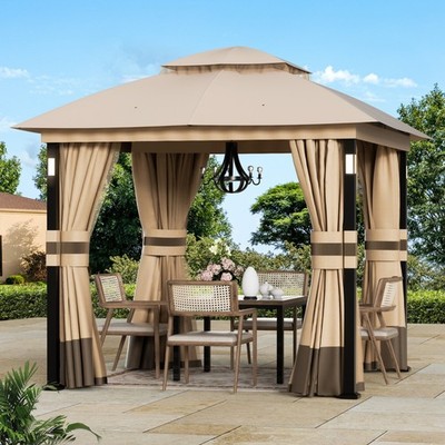Pavillon 2.5x2.5m Wasserdicht Stabil Doppeldach mit 4 LED und Bluetooth Speaker