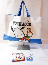 Vintage 1995 Sanrio Pochacco 3 Piece Set Keychain, Cotton Tote Bag, Vinyl Purse