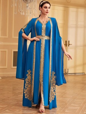 Women's Kaftan  Abaya Dubai Farasha Eid Islamic Jacket Long Gown Dress Set Party