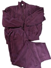 Vtg 90s FUDA International 100 Silk Fringe Tracksuit Set Eggplant Large 2pc...