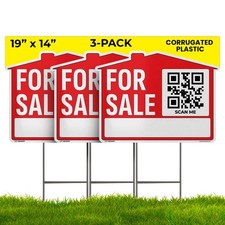 19 14 For Sale Sign for Real Estate 3-Pack - Weatherproof, Double-Sided  Corr