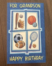 Birthday GRANDSON With Love Sports Ball 5'x7.75" Stockwell Greeting Card