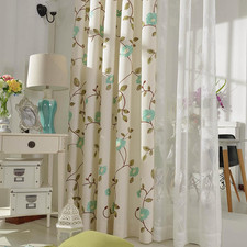 Mint Green Floral Grommet Curtains 84" Light Filtering 2 Panels