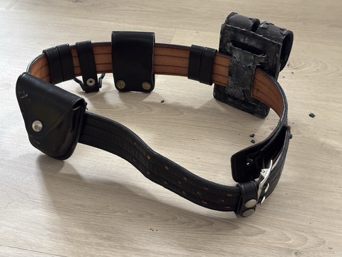 Don Hume Black Leather 2.25" Police Duty Belt B101 Silver Buckle Stitch Size 34