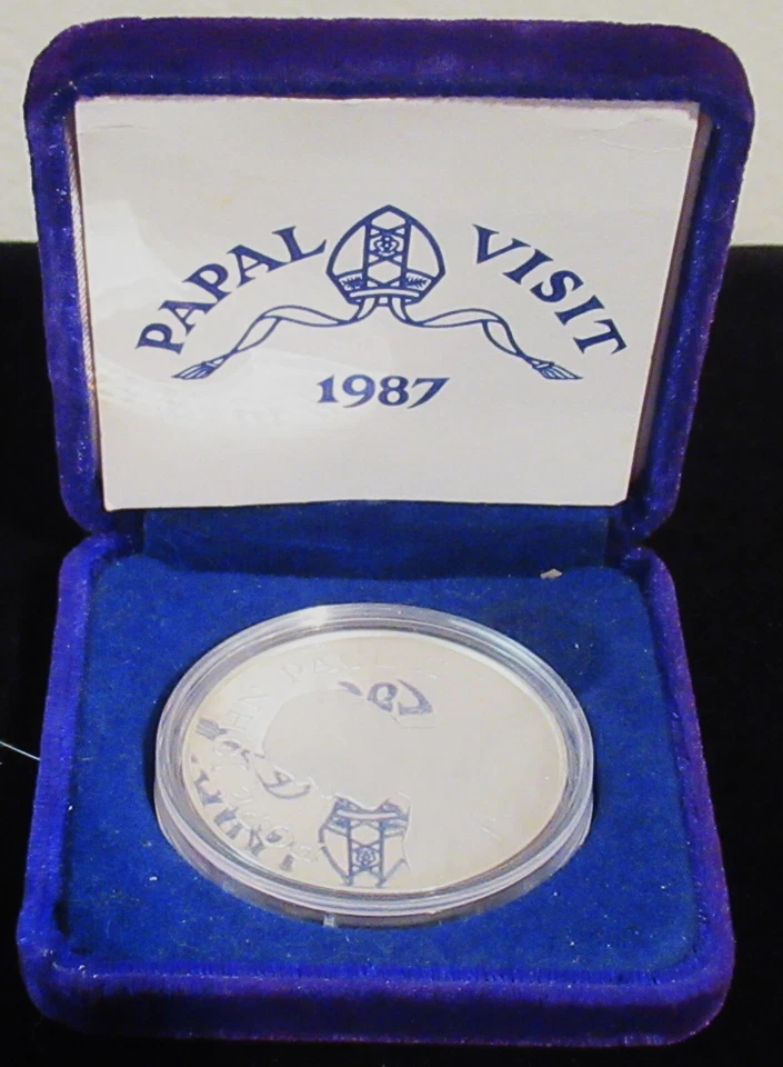 1987 Papa John Paul II Medaglia Papale Visita San Francisco Argento Con Scatola - Immagine 4 di 4