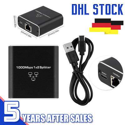 LAN Splitter 1 auf 2 Gigabit Ethernet Switch 2-Port Netzwerk Kabel Verteiler DE