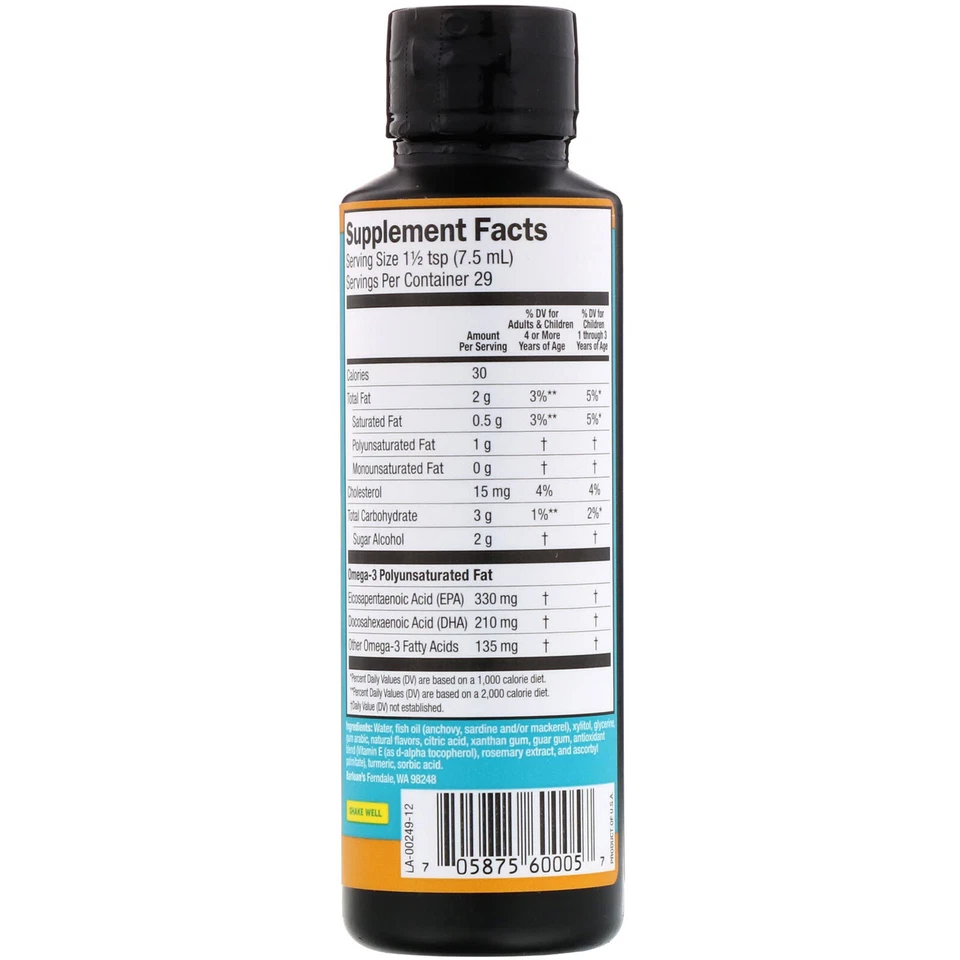 Óleo de peixe Barlean's Serious Delicious, ômega infantil, omegas e - Imagem 2 de 2