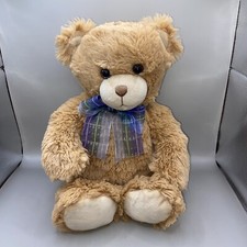 First and Main "Dean" Plush Bear 1796 Sparkle Eyes Brown / Tan with Blue Ribbon