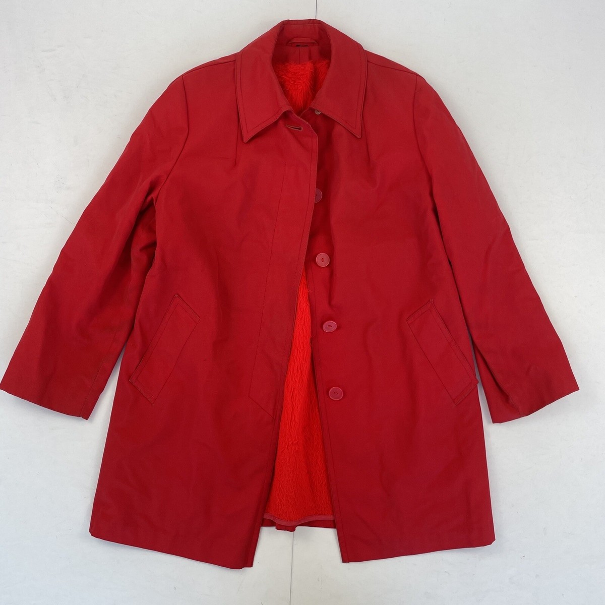 Trench Coat 14 Red Womens Long Jacket Mac Faux Fur Lined