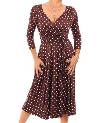 Neues Fit & Flare Kleid braun und elfenbeinfarben Punktemuster