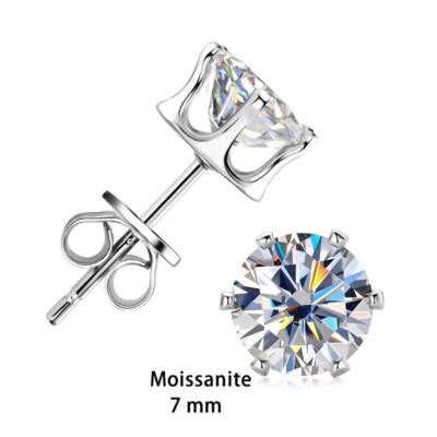 3ct Solitaire Moissanite 925 Sterling Silver Stud Earrings 7mm Gift White