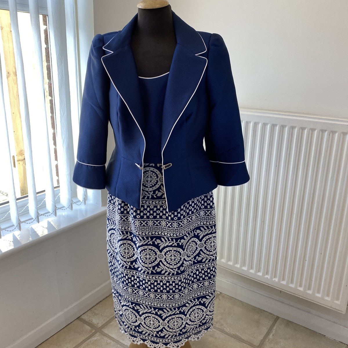 Blue Dress With White Blazer Navy Blue White Wedding Guest /dress