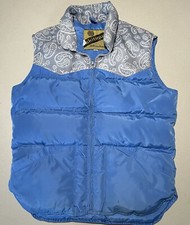 Skitique Puffer Vest Unisex Sky Blue Paisley Medium Ski Gear Vintage