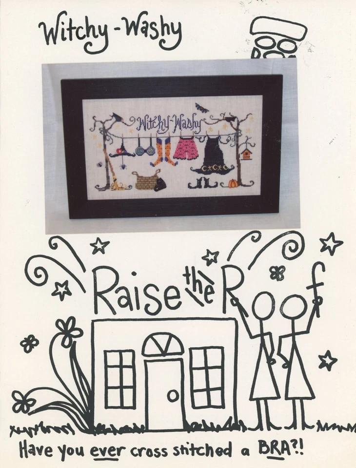 Raise The Roof Witchy Washy JAB Buttons Zweigart Belfast Linen Cross Stitch SET - Image 2 of 4