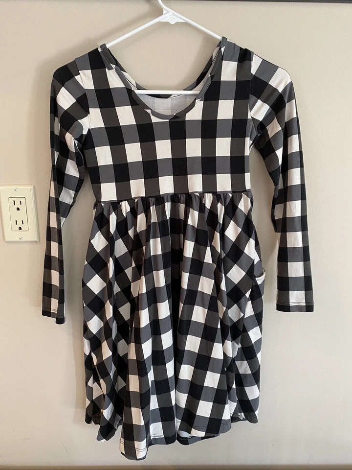 Hanna Andersson, Girls Size 130 (Size 8), Black & White Skater Dress, VGUC - Image 2 of 3