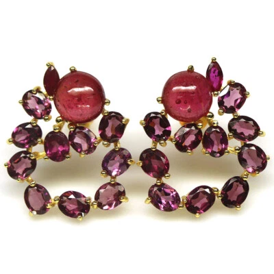 Edelstein Ohrringe Gelbe-Ruby & Rhodolith Granat, 925 Silber, 18K Gold - Bild 1 von 4