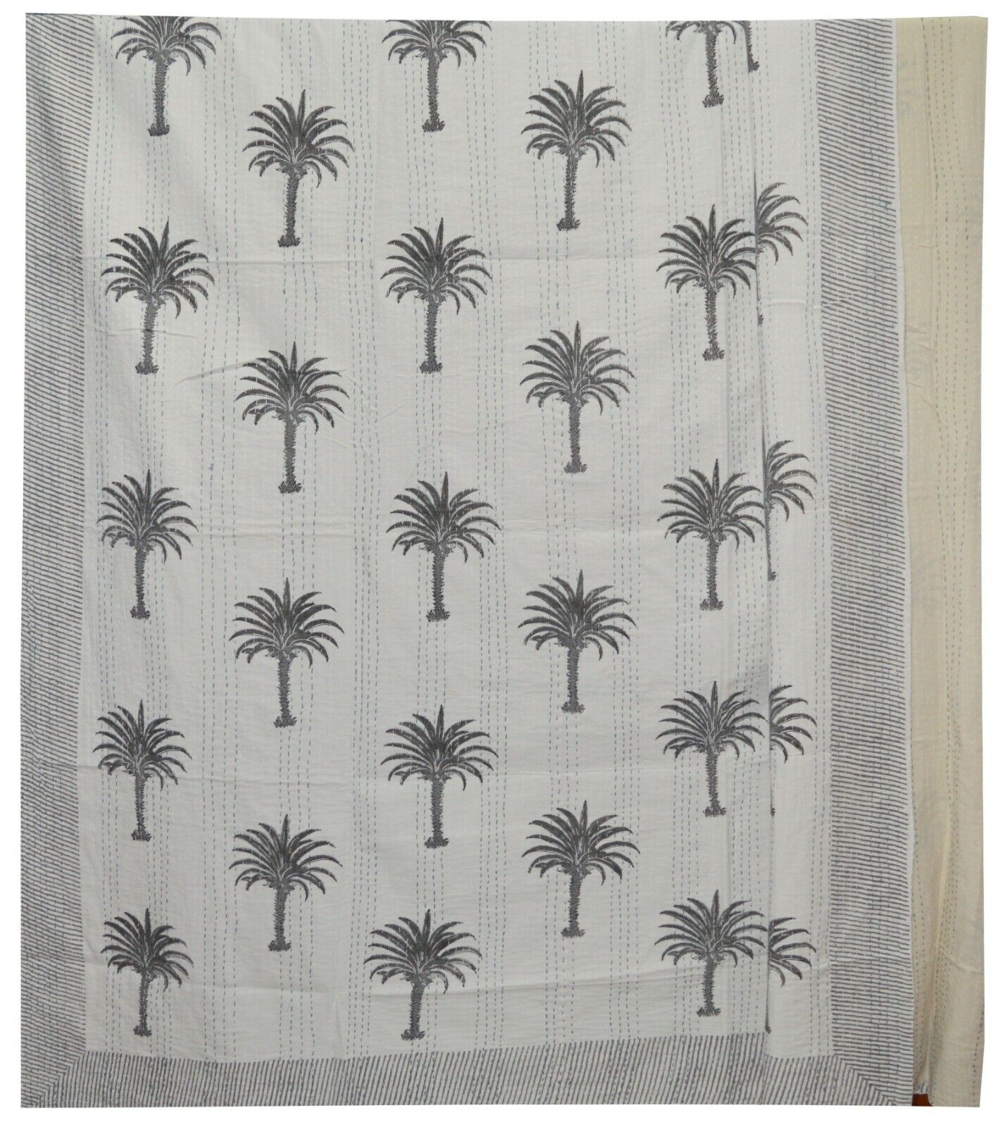 Indian Handmade Palm Tree Queen Cotton Kantha Quilt Throw Blanket Bedspread Obfite tanie
