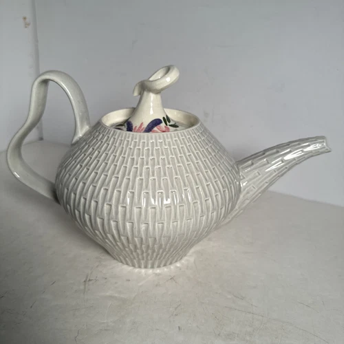 Vintage Red Wing Pottery Capistrano Gray Weave Tea Pot - Floral Accent Lid 1950s