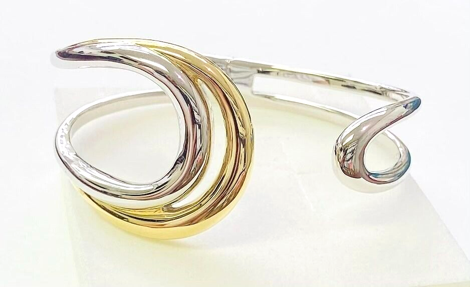 HSN ELLE Sterling Silver Two-Tone Ruby Accented Open Space Hinged