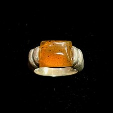 FAS 925 Vintage Sterling Silver Amber Ring Size 6.75