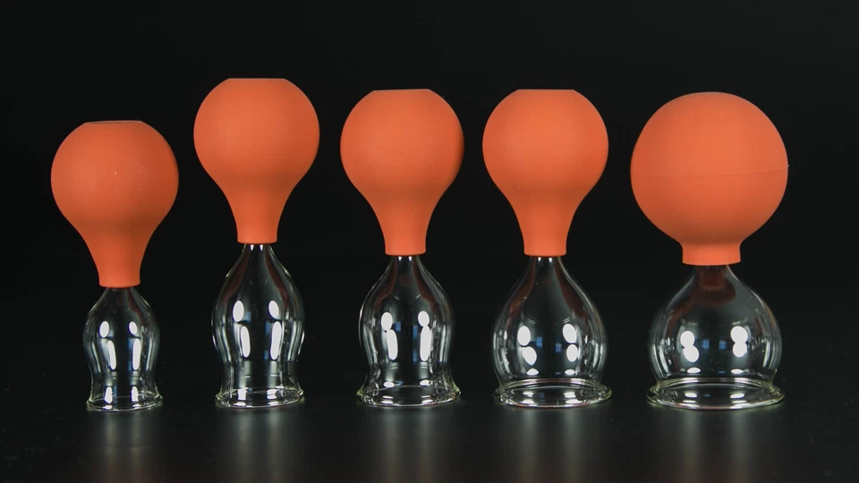 LAUSCHAER GLAS 5-piece cupping set 25-45 mm with ball, cupping glass, cupping glasses original Lauscha glass