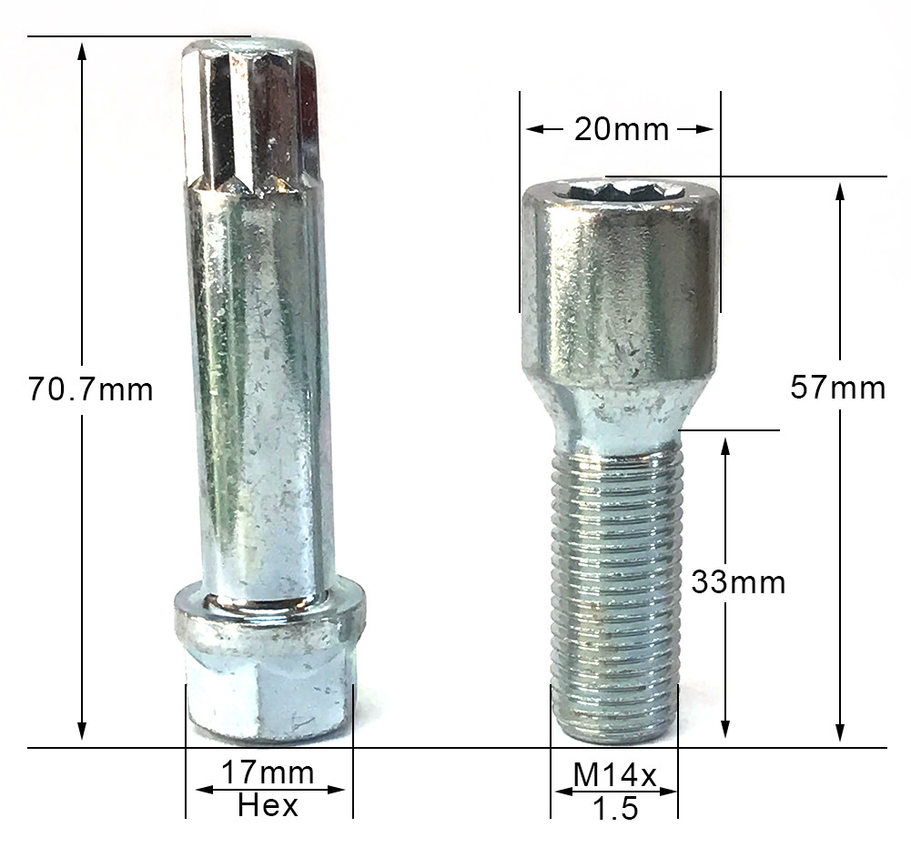 M14 extended alloy wheel tuner bolts 33mm thread VW Polo 9N_ [20012009