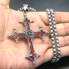 Large Classic Red Enamel Stainless Steel Cross Men Necklace Chain Pendant Charm
