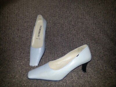 LORIBLU-Classic Light Gray/Off White Leather Pumps-Size 37-Near Mint