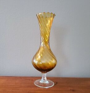 Vintage Amber Stem Swirl glassware