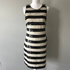 Eliza J Women's Stripe Black Sequin Shift Dress Holiday LBD Cocktail Party
