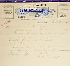 G.W. Rowlett Hardware Store Bicycles Guns Ammunition Furniture Letterhead 1908